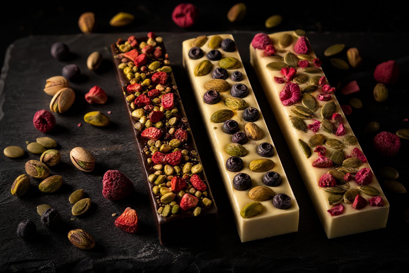 Three variations of the Pistachio Raspberry bar, each with a different base or topping