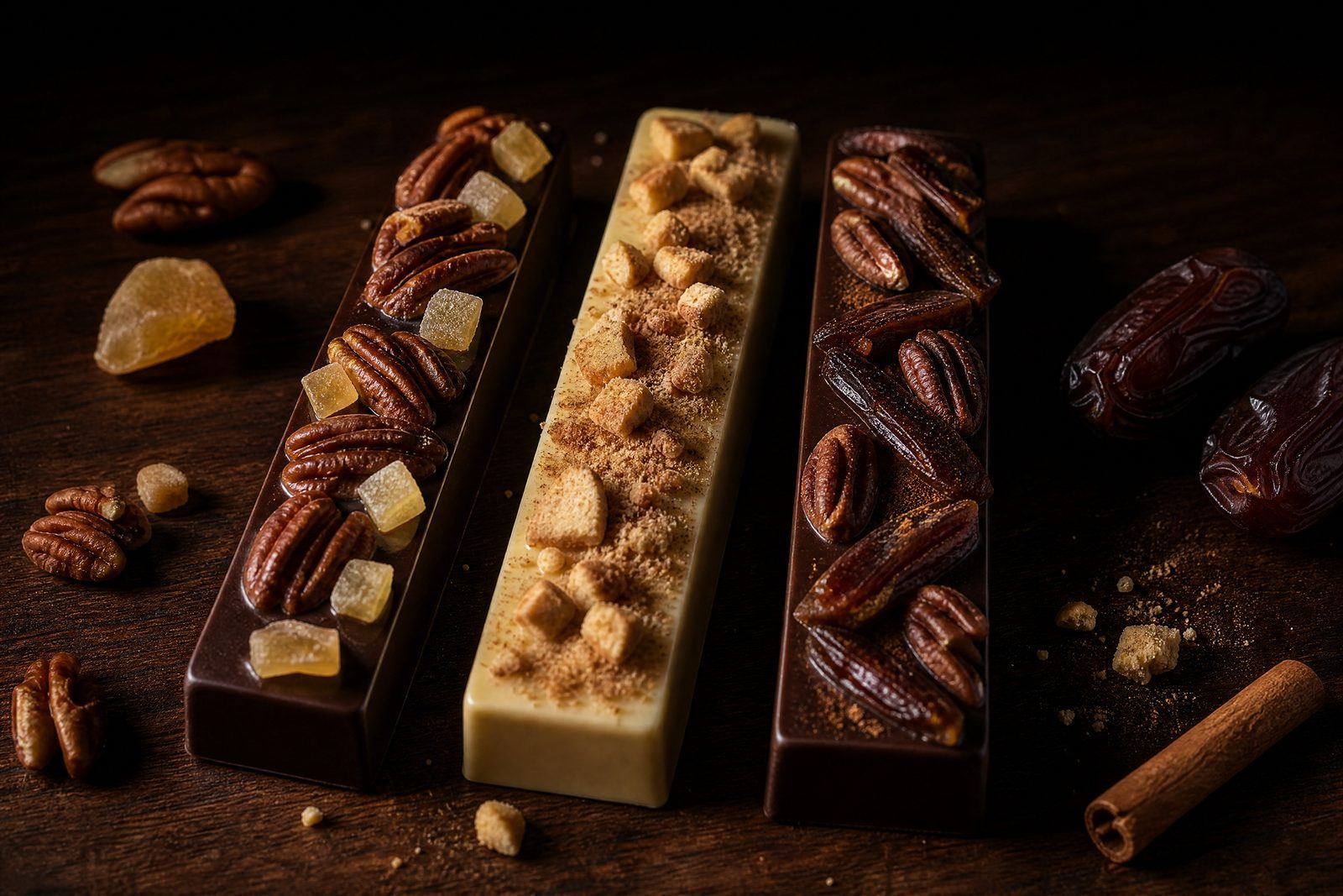 Three variations of the Pecan Cinnamon bar, each with a different base or topping