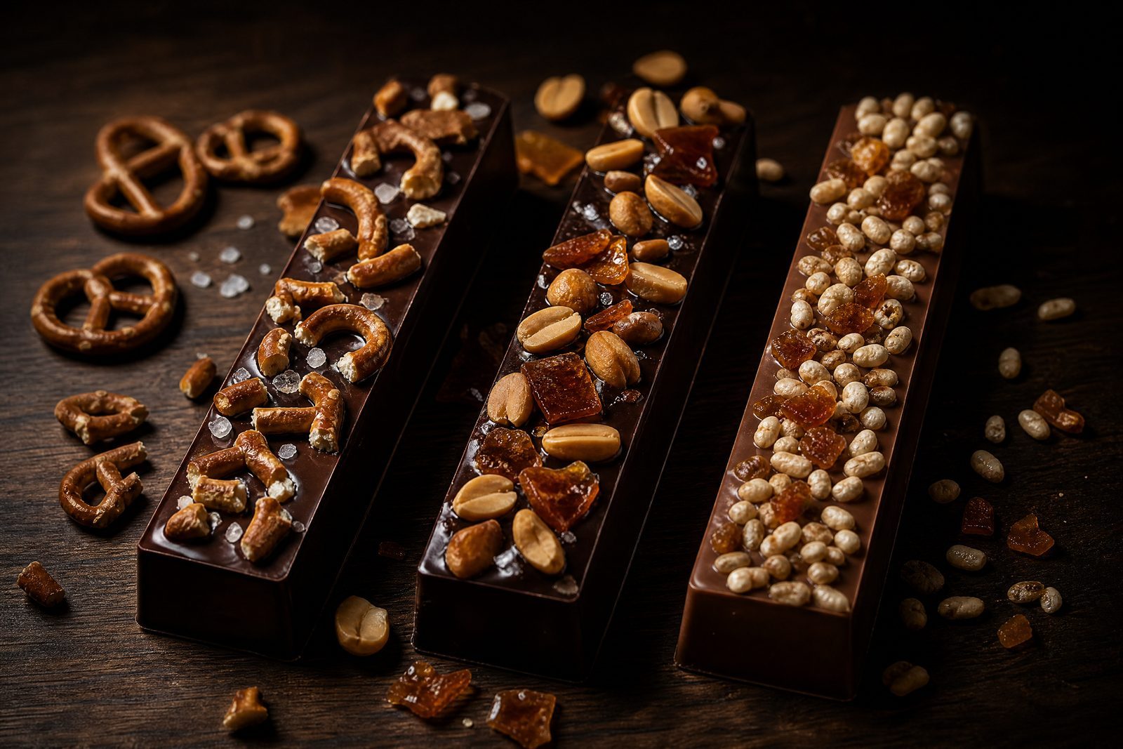 Three variations of the Peanut Caramel bar, each with a different base or topping