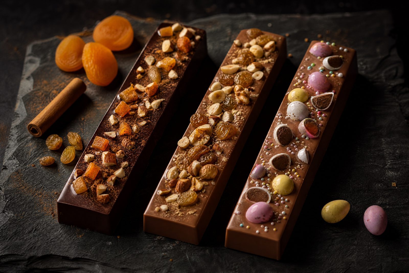 Three variations of the Spiced Bar, each with a different base or topping
